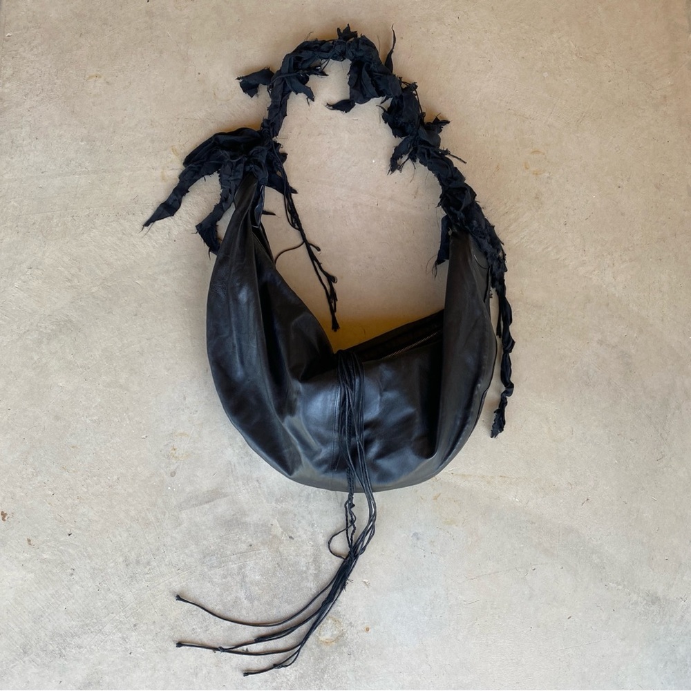 Jil Sander Black Crescent Moon / Croissant bag with custom Seaweed Bundle Strap